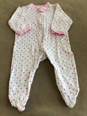 Luvable Friends Baby GirBaby Girls White Polka Dot Footie Sleeper Size 6-9 Month